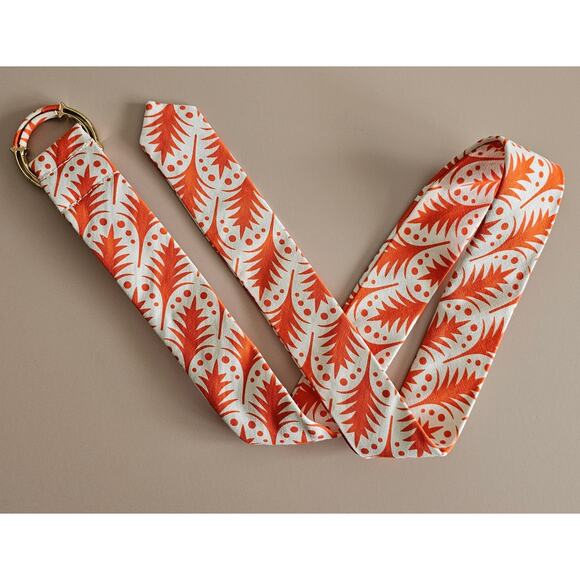 EUC J. Crew 100% Cotton Orange White 1.75" Fabric Belt Gold Ring Buckle  S - M - Picture 3 of 7
